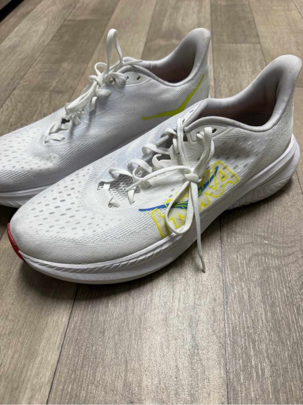 HOKA Men’s White Running Shoes with Neon Accents - Picture 3 of 4